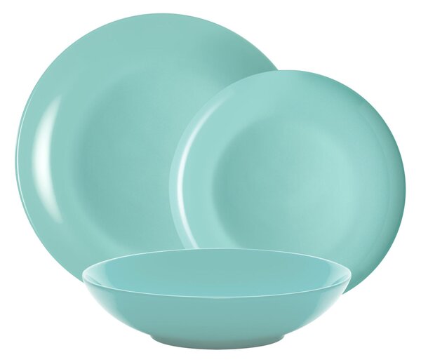 Servizio piatti 18 pezzi 6 posti tavola in porcellana con decoro Sottosmalto Collezione Mitika lavabile in lavastoviglie colore Azzurro Portocervo