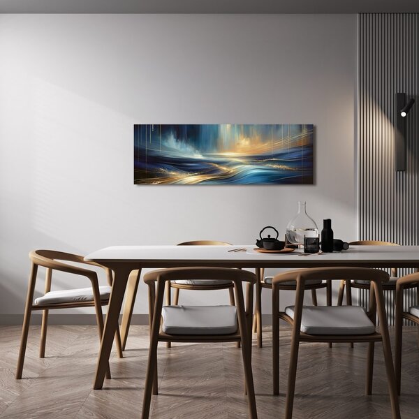 Quadro su tela – Linee dorate su superficie blu