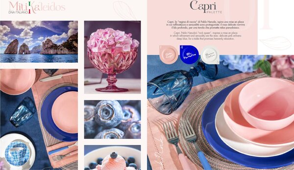 Servizio piatti 18 pezzi 6 posti tavola in porcellana con decoro Sottosmalto Collezione Mitika lavabile in lavastoviglie colore Capri Rosa