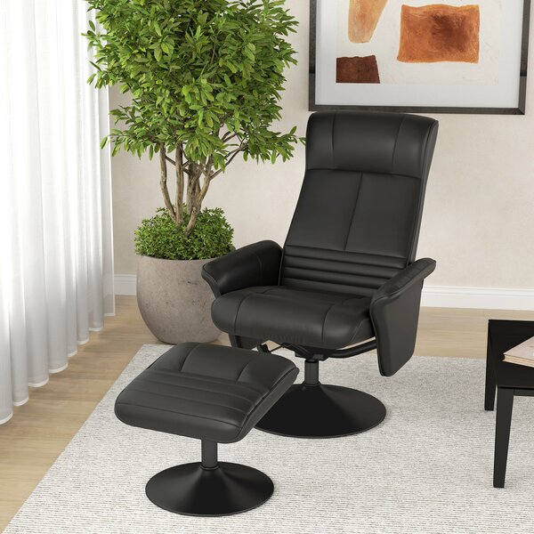 HOMCOM Poltrona Imbottita, Poltrona Accent con Poggiapiedi, girevole, ergonomico, Tessuto Microfibra, fino a 150 kg, Nero