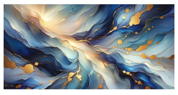Quadro su tela – Linee dorate nella profondità blu