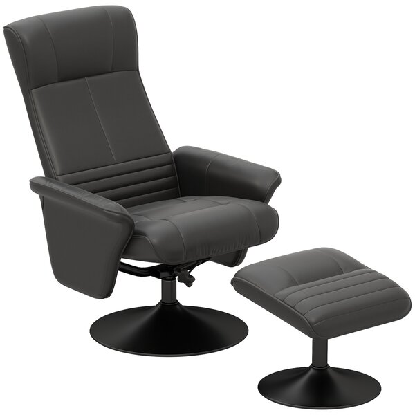HOMCOM Poltrona Imbottita, Poltrona Accent con Poggiapiedi, girevole, ergonomico, Tessuto Microfibra, fino a 150 kg, Nero