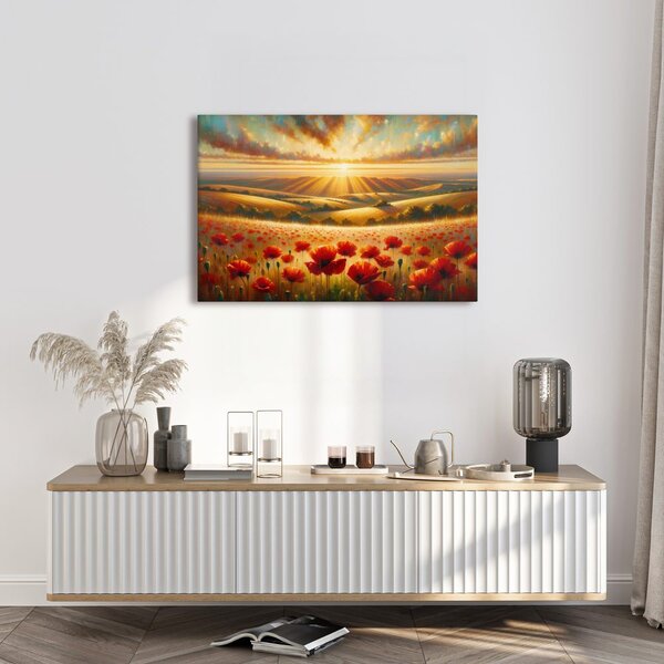 Quadro su tela – Tramonto su campo di papaveri