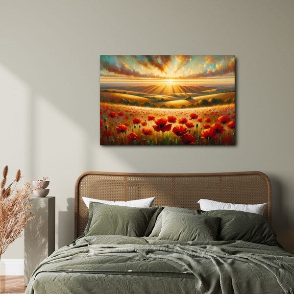 Quadro su tela – Tramonto su campo di papaveri