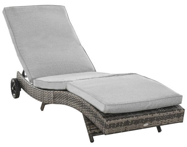 Outsunny Lettino da Giardino in Polyrattan con Cuscino Schienale Regolabile in 5 Posizioni Lettino da Giardino in Rattan Mobili da Giardino Forma a S in Metallo Grigio 207 x 70 x 70 cm