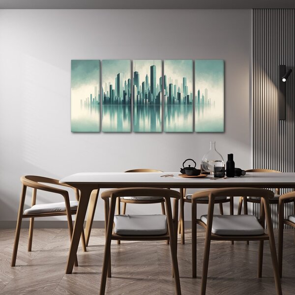 Quadro su tela – Silhouette della città riflessa nell’acqua