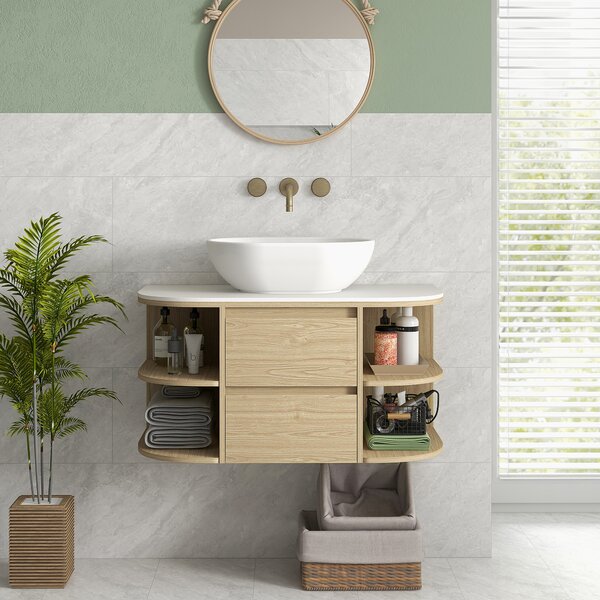HOMCOM Mobile sottolavabo bagno sospeso mobile sottovasca con cassetti a chiusura soft e ripiani, marrone