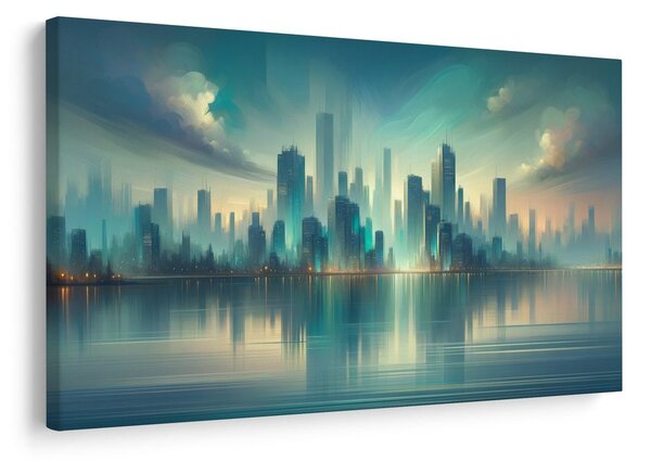 Quadro su tela – Silhouette di grattacieli al crepuscolo