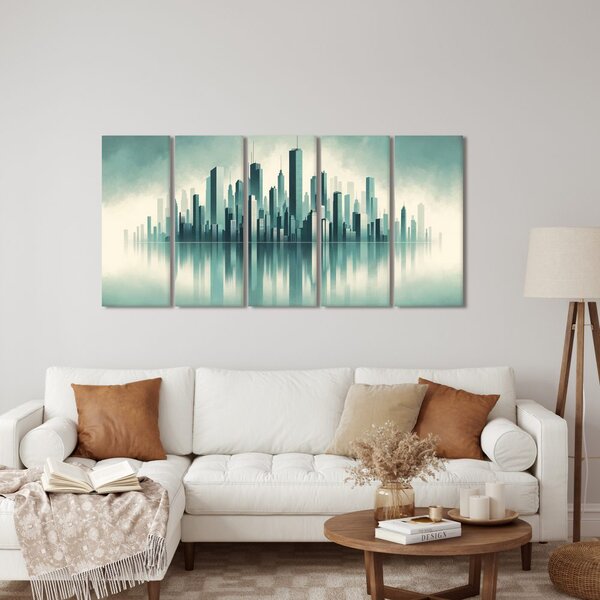 Quadro su tela – Silhouette della città riflessa nell’acqua