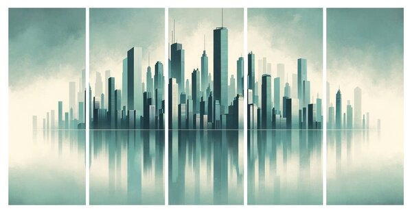Quadro su tela – Silhouette della città riflessa nell’acqua