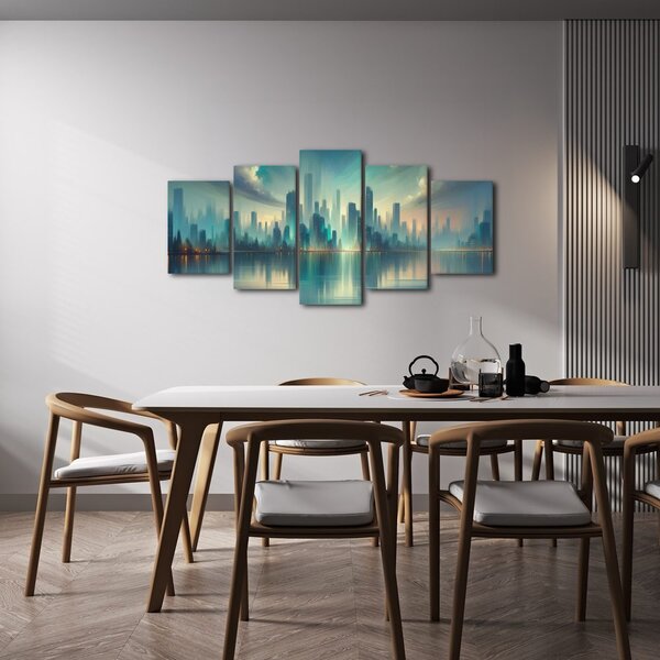 Quadro su tela – Città futuristica sul fiume