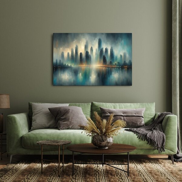 Quadro su tela – Panorama di città nella nebbia