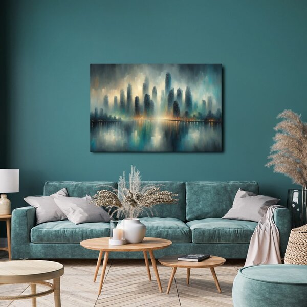 Quadro su tela – Panorama di città nella nebbia