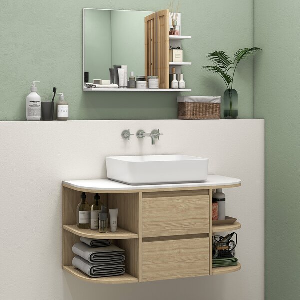 HOMCOM Mobile sottolavabo bagno sospeso mobile sottovasca con cassetti a chiusura soft e ripiani, marrone