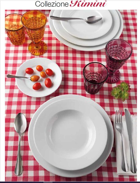 Piatti Fondi set pezzi, 6 posti tavola in porcellana bianco ottico RIMINI cm 23x h4cm lavabile in lavastoviglie Bianco Freddo