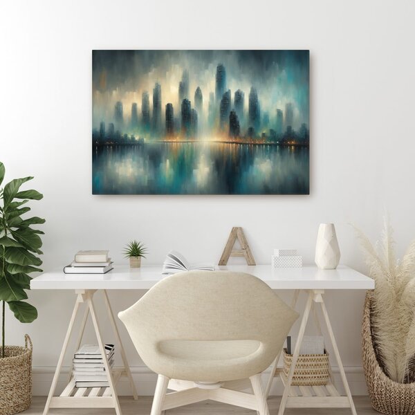 Quadro su tela – Panorama di città nella nebbia