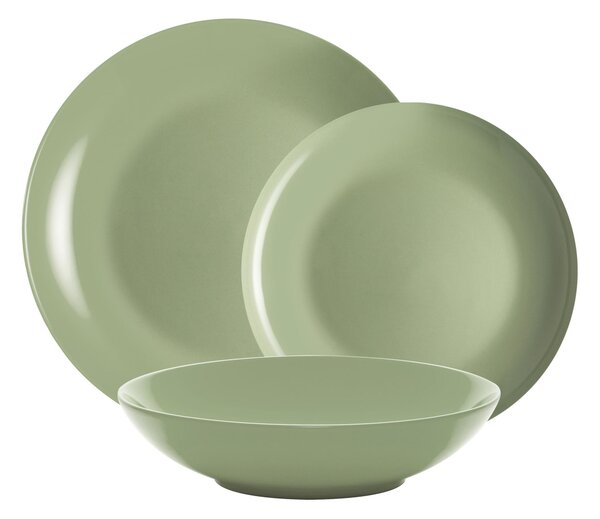 Servizio piatti 18 pezzi 6 posti tavola in porcellana con decoro Sottosmalto Collezione Mitika lavabile in lavastoviglie colore Verde salvia