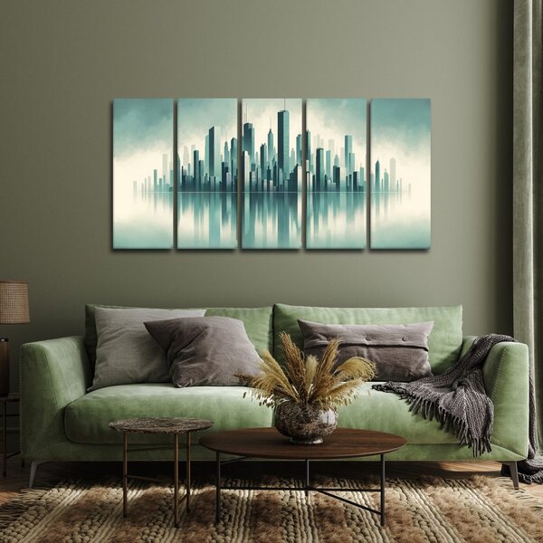Quadro su tela – Silhouette della città riflessa nell’acqua