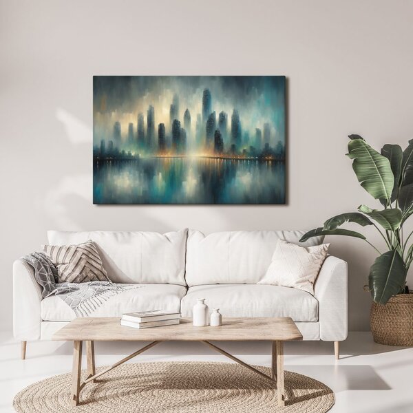 Quadro su tela – Panorama di città nella nebbia