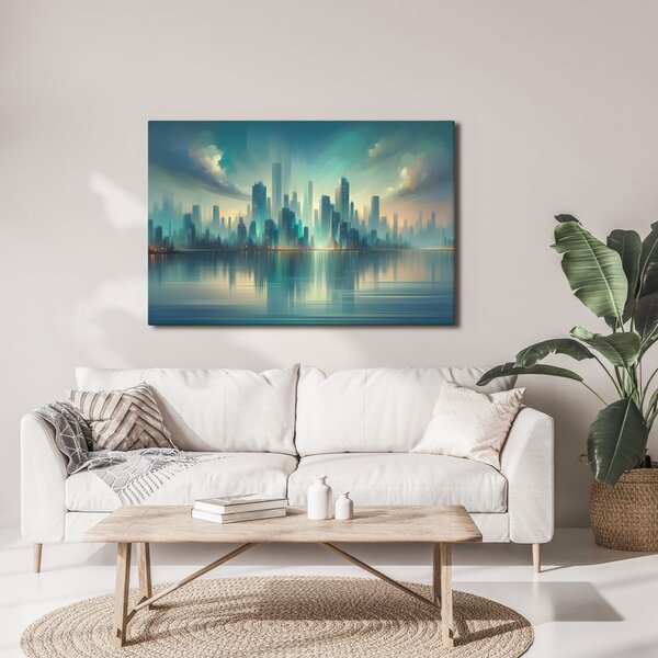 Quadro su tela – Silhouette di grattacieli al crepuscolo