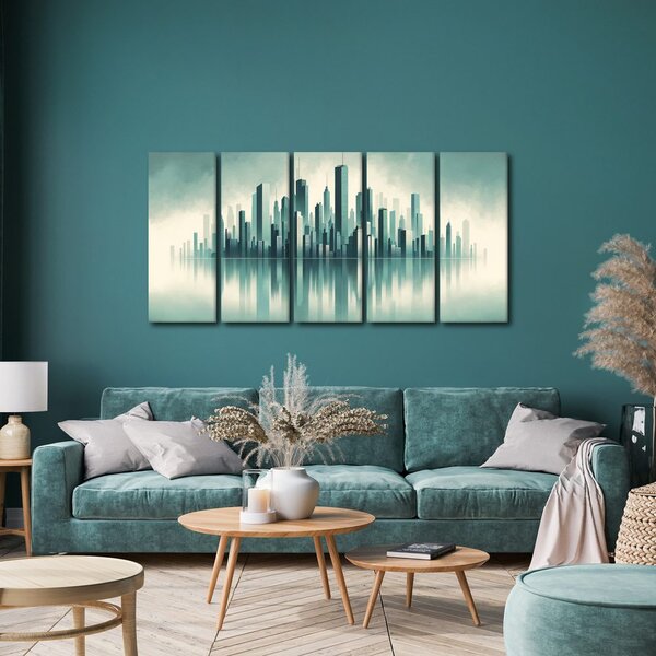 Quadro su tela – Silhouette della città riflessa nell’acqua