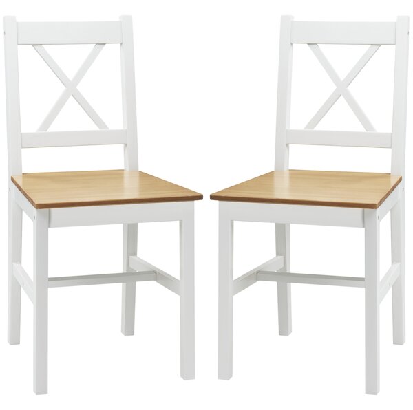 HOMCOM Set di 2 sedie da sala da pranzo in legno massiccio, sedie da cucina stile rustico schienale incrociato bianco e rovere