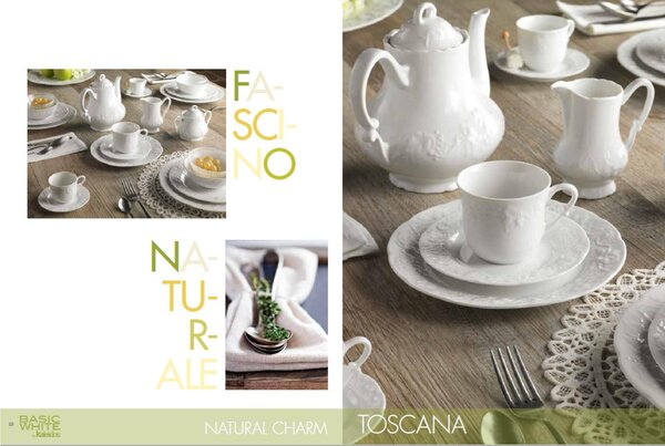 Tazzine Da Caffe con piattino set da 6 in porcellana con decoro a rilievo 6,5x6,5xh5 cm-100 cc Collezione Toscana lavabile in lavastoviglie porcellana Di Limoges Bianco Freddo