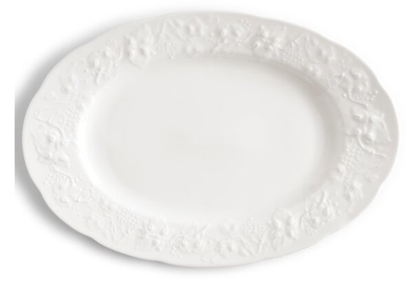 Piatto Ovale da portata in porcellana con decoro a rilievo cm 28 Collezione Toscana lavabile in lavastoviglie porcellana Di Limoges Bianco Freddo