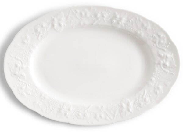 Piatto Ovale da portata in porcellana con decoro a rilievo cm 36 Collezione Toscana lavabile in lavastoviglie porcellana Di Limoges Bianco Freddo