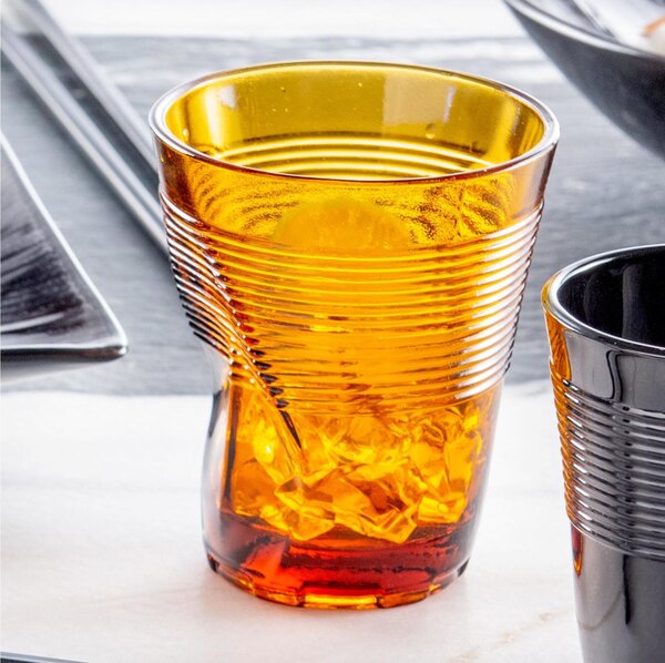 Bicchieri accartocciato Acqua 6 pezzi diametro 8xh9 cm - 22 CL in vetro soffiato adatto alla lavastoviglie colore Arancio