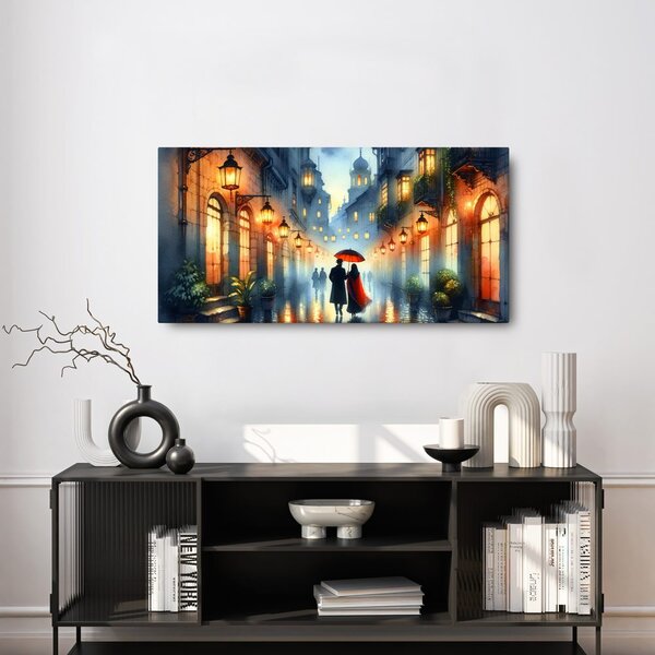 Quadro su tela – Vicolo illuminato dalla luce dei lampioni
