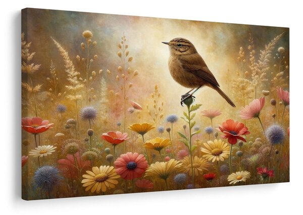 Quadro su tela – Prato estivo con uccellino