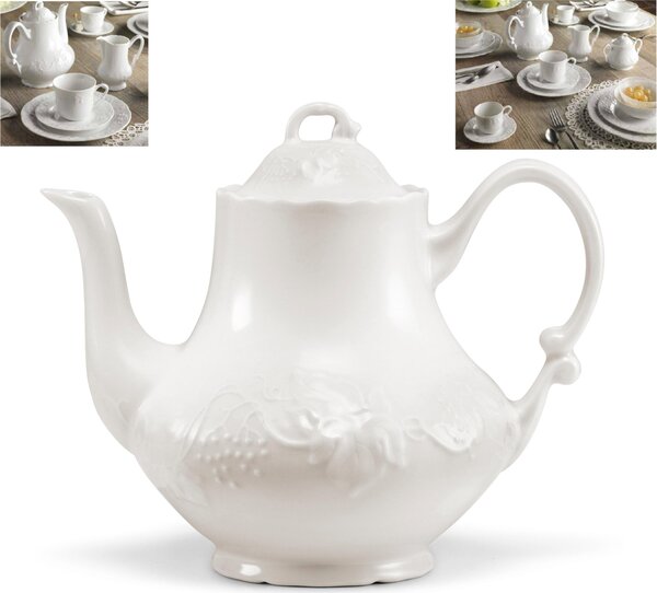 Teiera in porcellana con decoro a rilievo 22x15xh19 cm 1000 ml Collezione Toscana lavabile in lavastoviglie porcellana Di Limoges Bianco Freddo