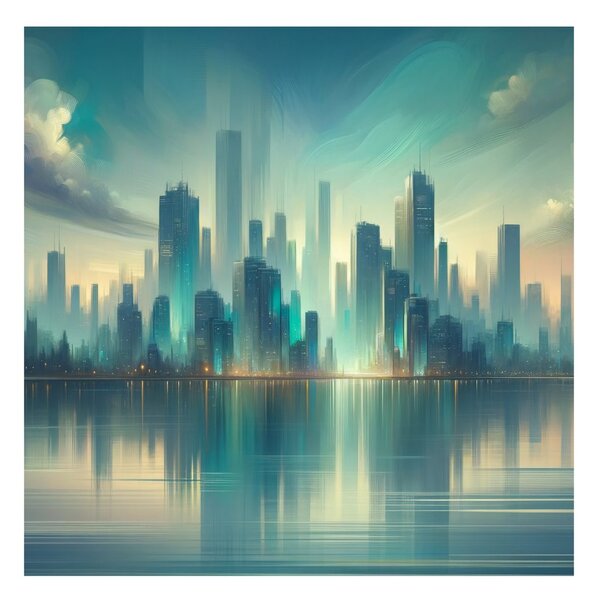 Quadro su tela – Riflesso della città sulla superficie dell’acqua
