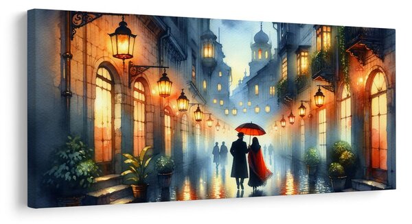 Quadro su tela – Vicolo illuminato dalla luce dei lampioni