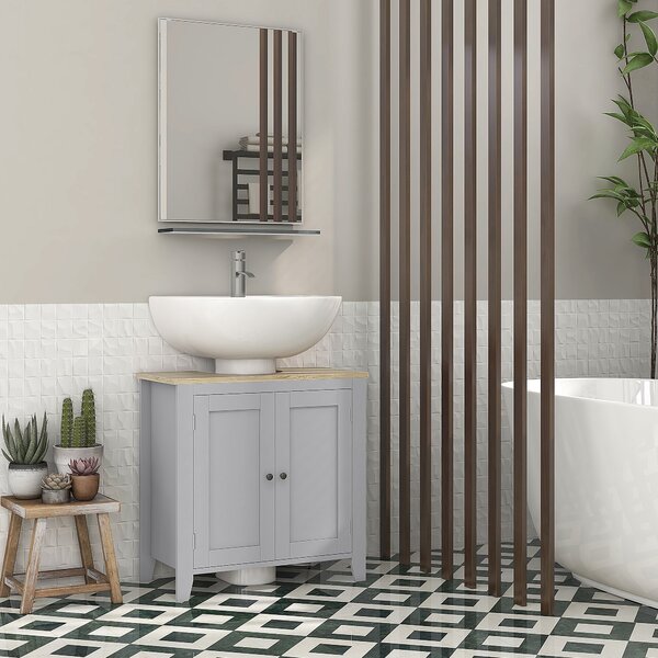 Kleankin Mobile per Sotto del Lavabo Armadio Basso con 2 Porte e Ripiano Regolabile Stile Moderno 60x30x60 cm Grigio | Aosom Italy