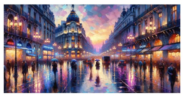 Quadro su tela – Città di sera sotto la pioggia
