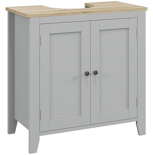 Kleankin Mobile per Sotto del Lavabo Armadio Basso con 2 Porte e Ripiano Regolabile Stile Moderno 60x30x60 cm Grigio | Aosom Italy