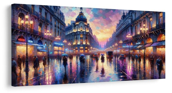 Quadro su tela – Città di sera sotto la pioggia