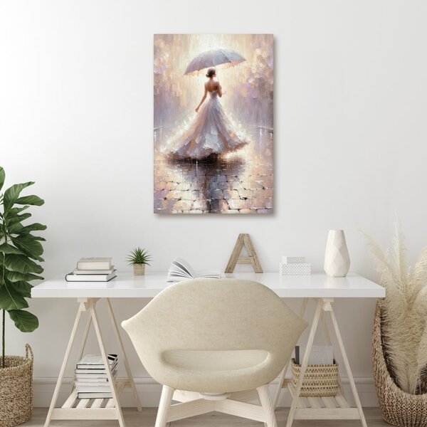 Quadro su tela – Donna con ombrello sotto la pioggia