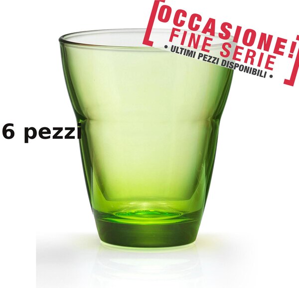 Bicchieri Acqua 6 pezzi diametro 8,5xh10 cm - 250 Ml in vetro pressato adatto alla lavastoviglie colore Multicolor Verde