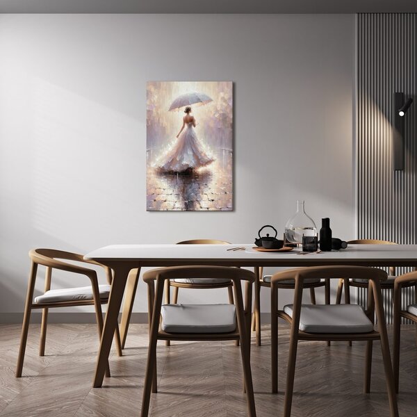 Quadro su tela – Donna con ombrello sotto la pioggia