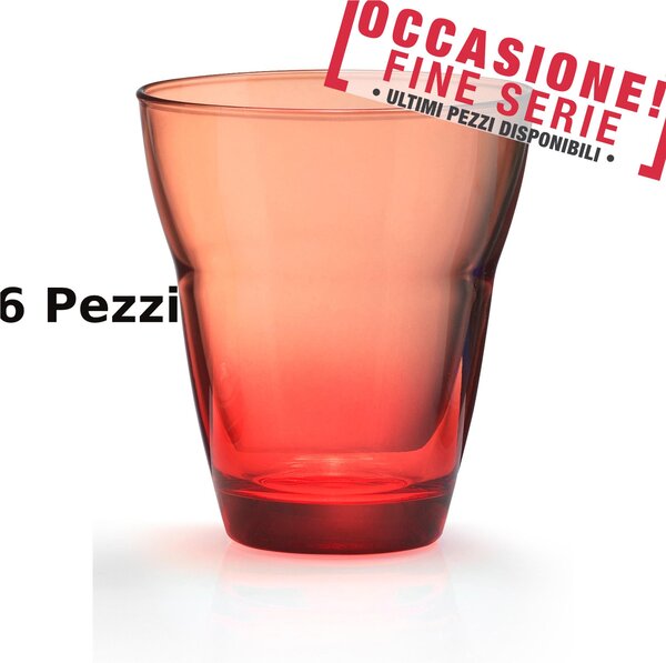 Bicchieri Acqua 6 pezzi diametro 8,5xh10 cm - 250 Ml in vetro pressato adatto alla lavastoviglie colore Multicolor rosso