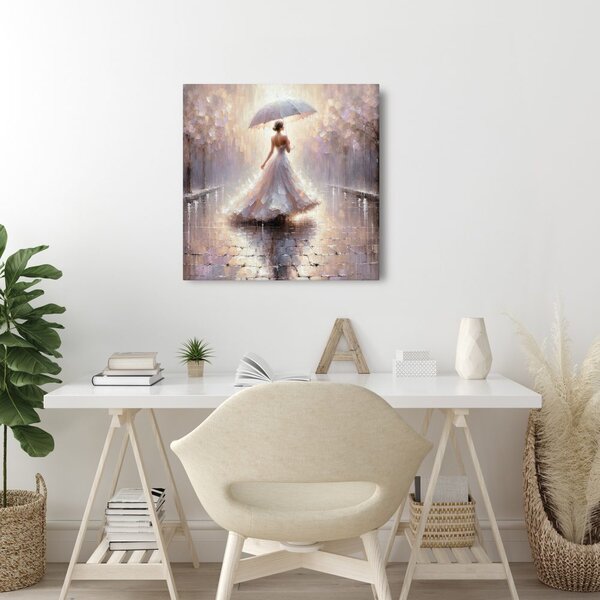 Quadro su tela – Donna che cammina sotto la pioggia