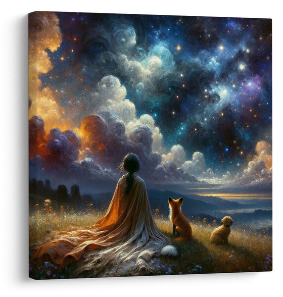 Quadro su tela – Figura con volpe e cane