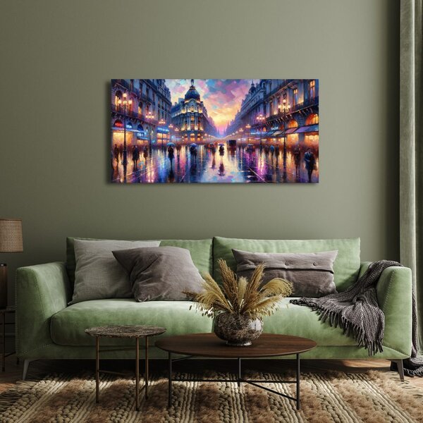 Quadro su tela – Città di sera sotto la pioggia