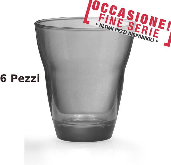 Bicchieri Acqua 6 pezzi diametro 8,5xh10 cm - 250 Ml in vetro pressato adatto alla lavastoviglie colore Multicolor Grigio