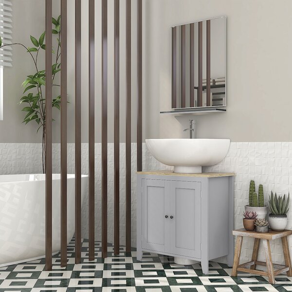 Kleankin Mobile per Sotto del Lavabo Armadio Basso con 2 Porte e Ripiano Regolabile Stile Moderno 60x30x60 cm Grigio | Aosom Italy