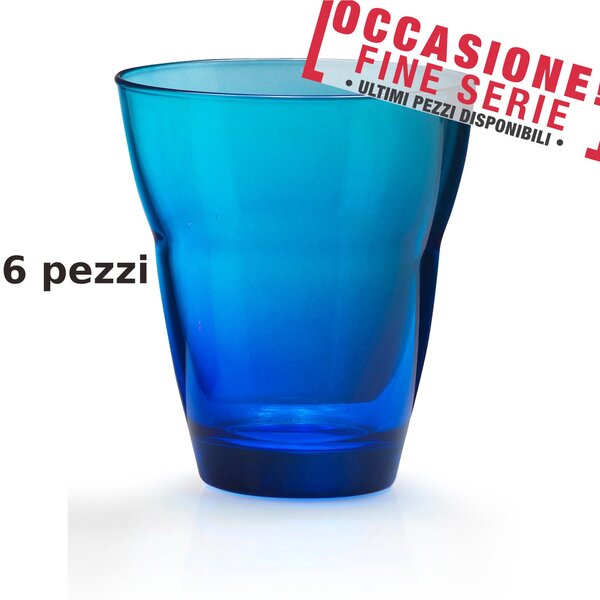 Bicchieri Acqua 6 pezzi diametro 8,5xh10 cm - 250 Ml in vetro pressato adatto alla lavastoviglie colore Multicolor blu