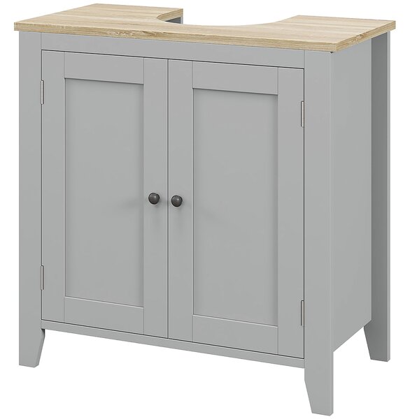 Kleankin Mobile per Sotto del Lavabo Armadio Basso con 2 Porte e Ripiano Regolabile Stile Moderno 60x30x60 cm Grigio | Aosom Italy